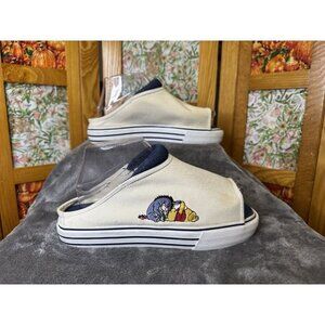 Vintage Disney Winnie Pooh White Canvas Shoes Slides Open Toe Chunky Platform 9